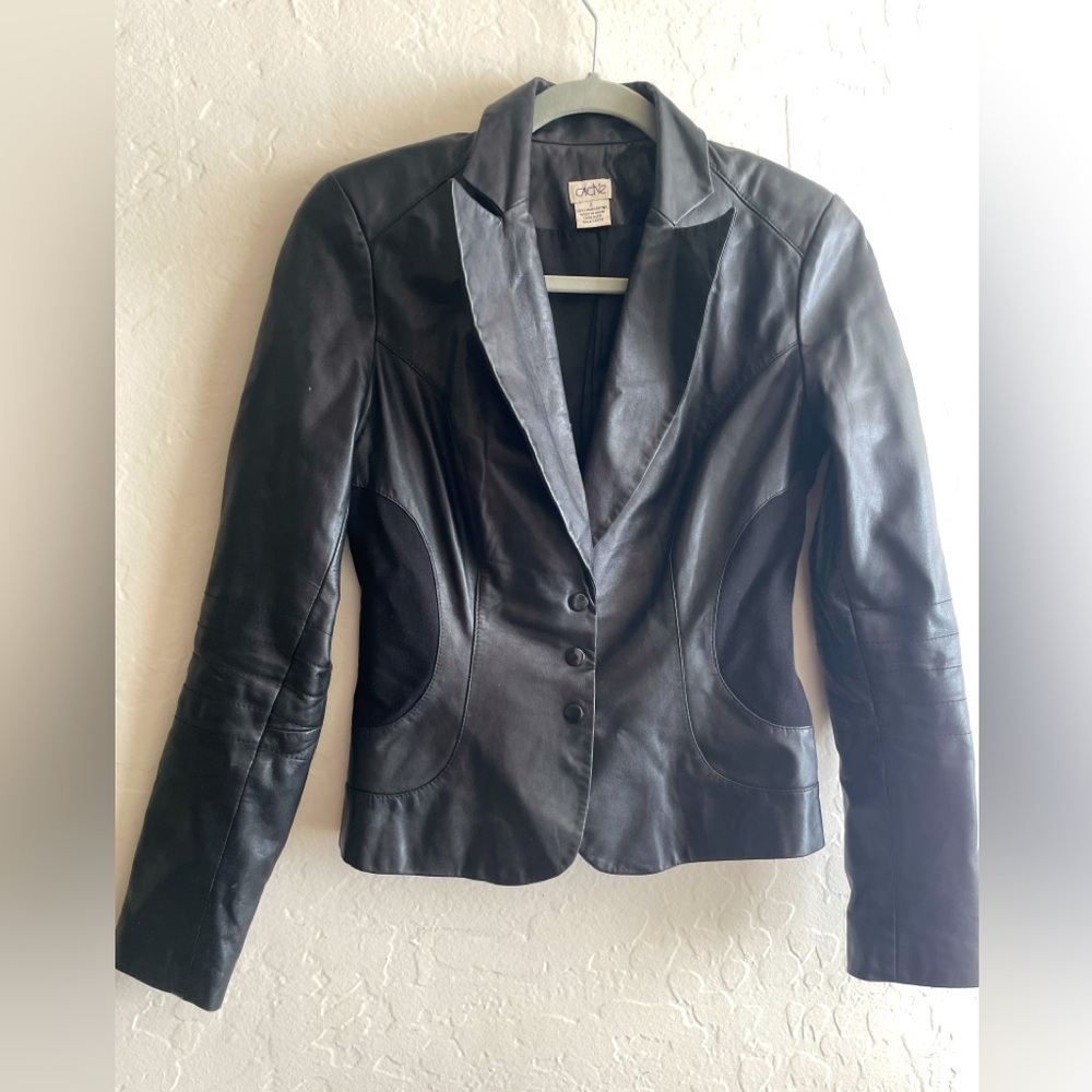 Cache Vintage Lamb Leather Tailored Blazer Black Gorpcore Career Whismsigoth 2